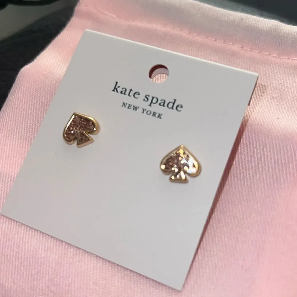 NWT Kate Spade Everyday Spade Glitter Enamel Studs Rose Gold B1
